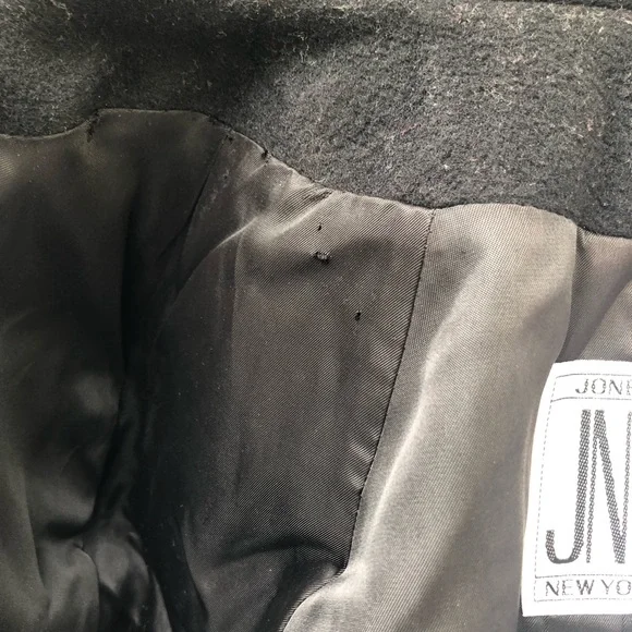 Vintage Jones New York 100% Pure Wool Black Double-Breasted Trench Coat size XL - Picture 14 of 14